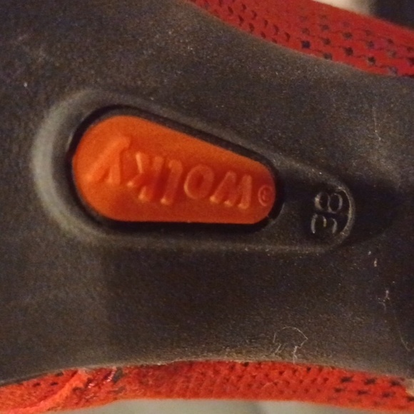 Wolky Stacked Red Platform Stacked Heeled Bootie w/Black Collar US 7.5 EU 38 - Picture 6 of 8